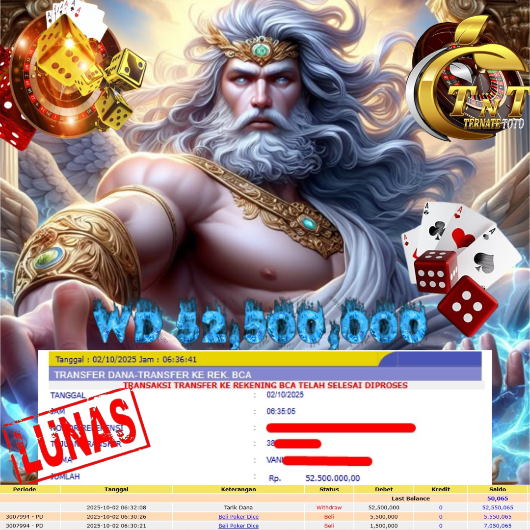TERNATETOTO - MENANG POKER DICE  Rp.52,500,000,-